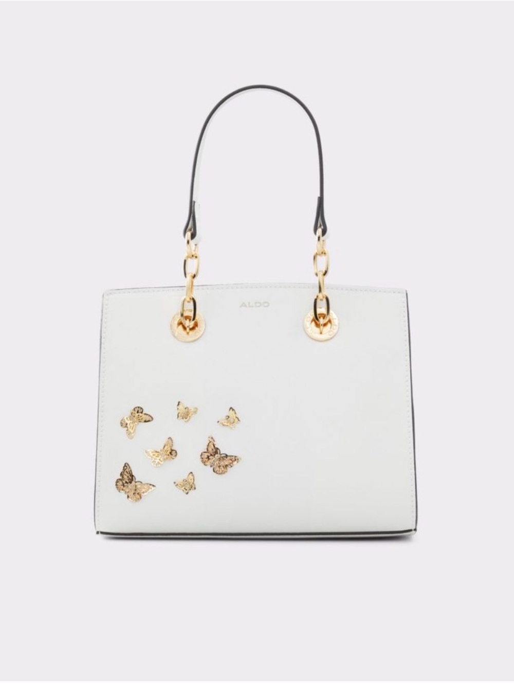 Aldo White Purse with Gold Butterfly Accents
